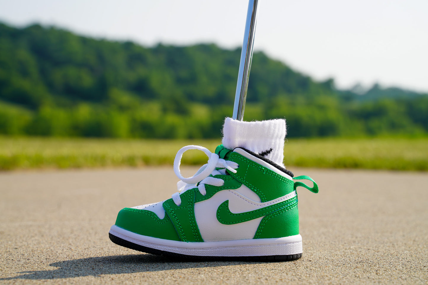 Jordan 1 Mid [WHITE LUCKY GREEN] Standing Sneaker Putter Cover - Left