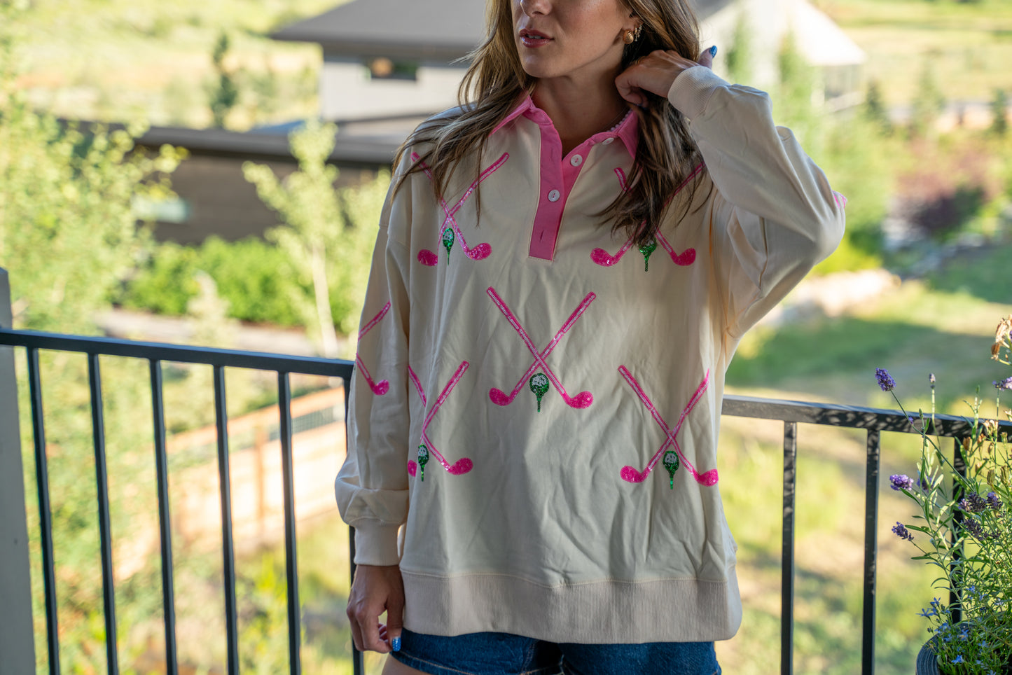 French Terry Golf Embroidery Top
