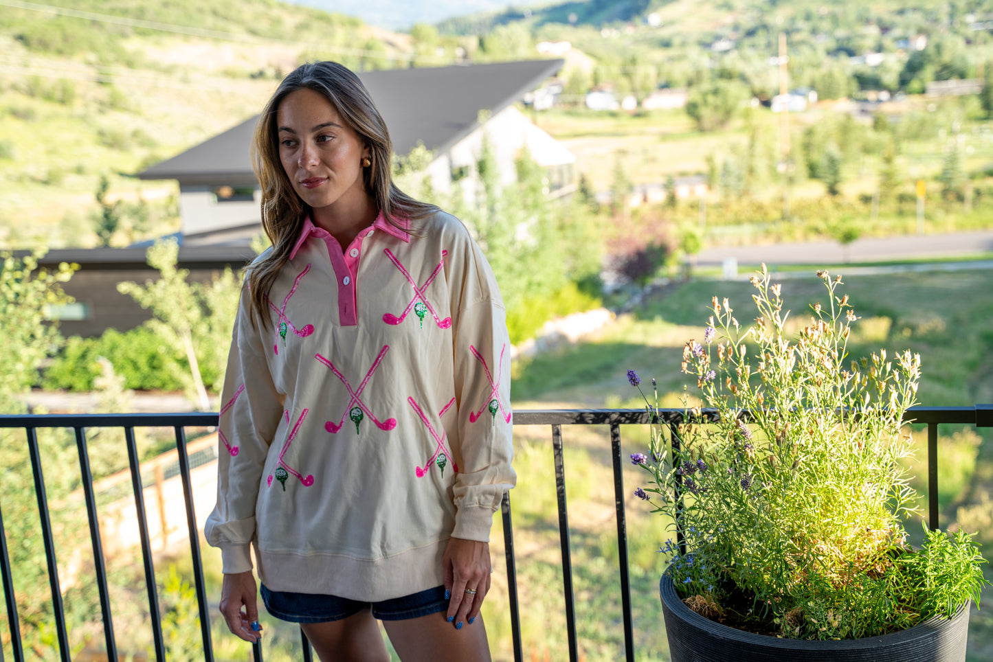 French Terry Golf Embroidery Top