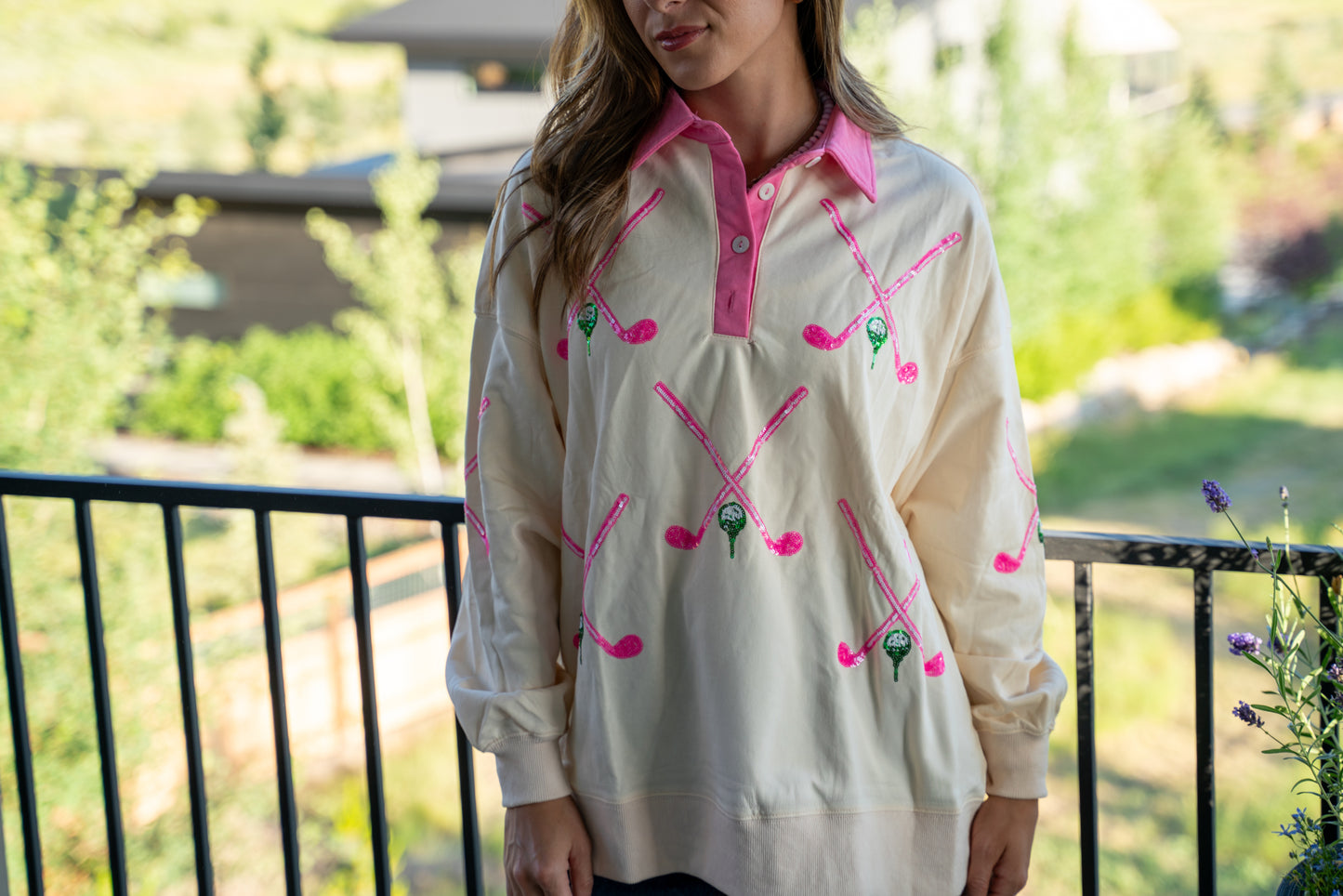 French Terry Golf Embroidery Top