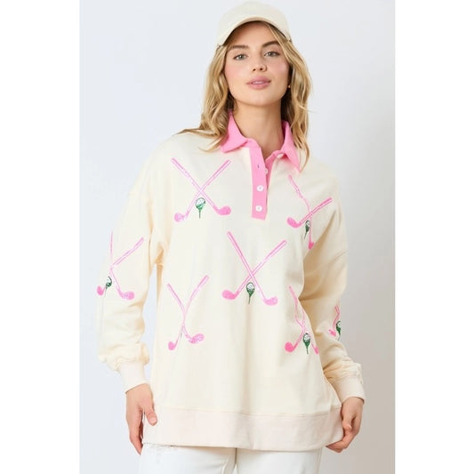 Kiss My Putt French Terry Golf Embroidery Top