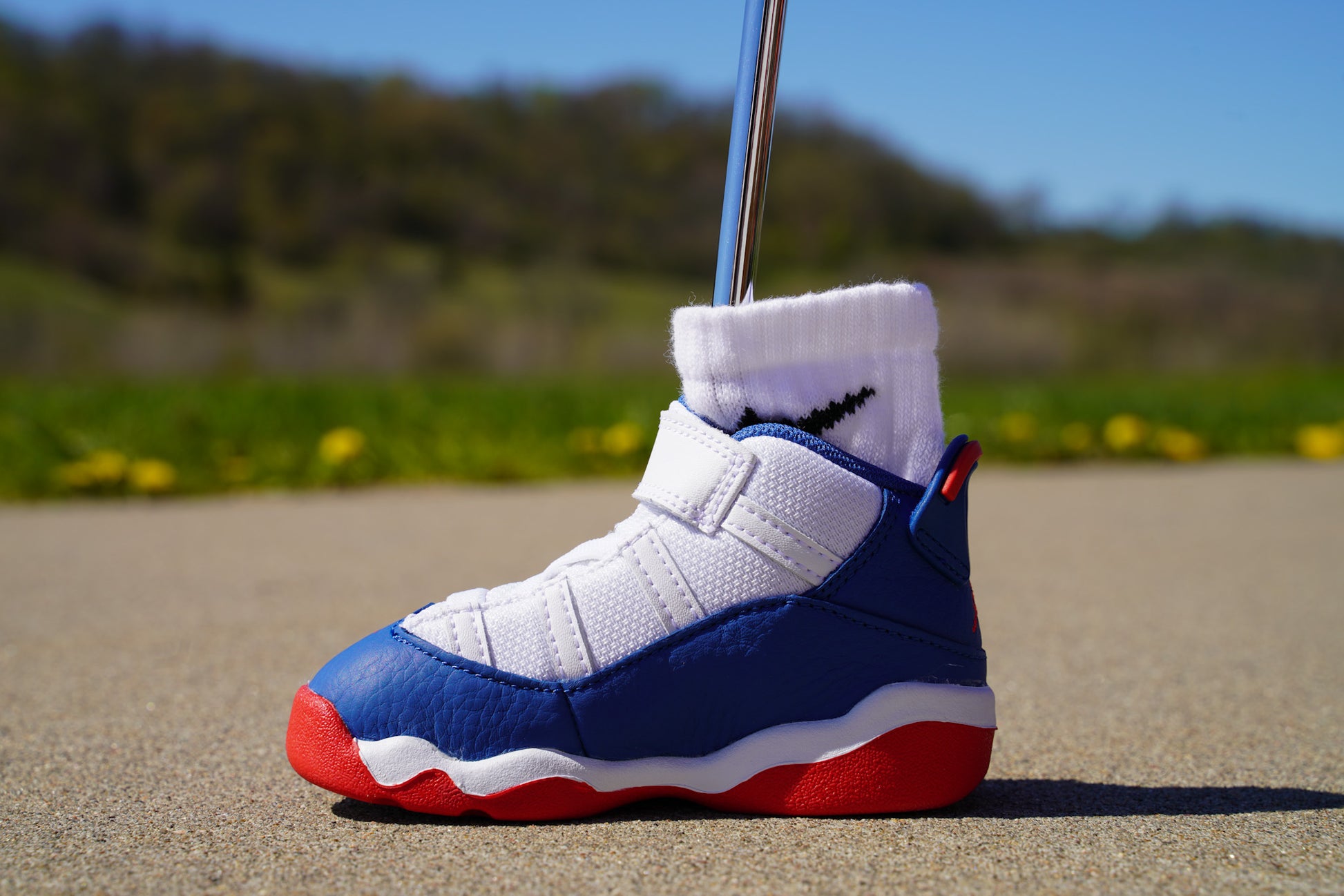 Jordan 6 Rings [TRUE BLUE RED] Standing Sneaker Putter Cover - Left