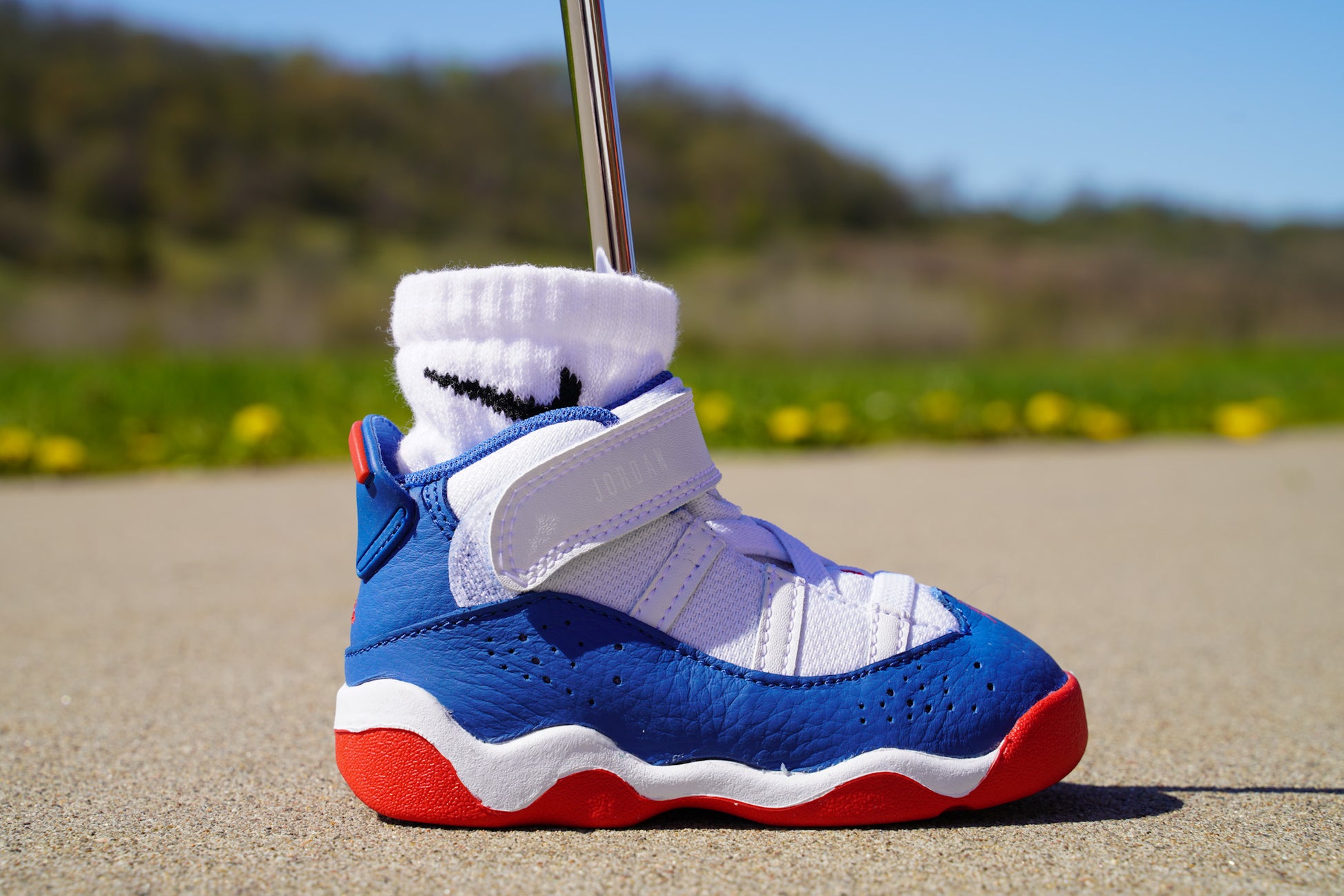 Jordan 6 Rings [TRUE BLUE RED] Standing Sneaker Putter Cover - Right