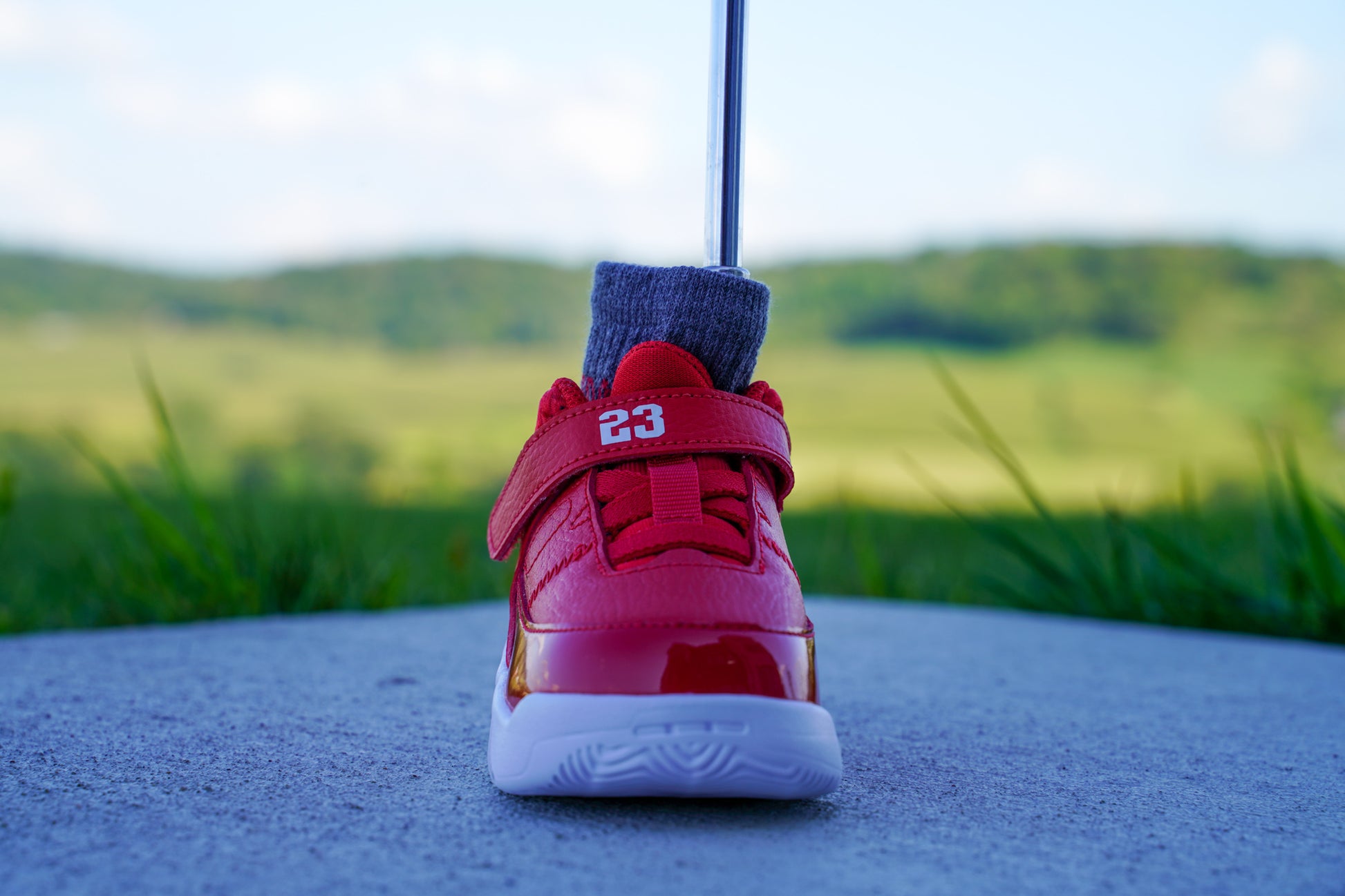 Jordan Max Aura 3 [UNIVERSITY RED] Standing Sneaker Putter Cover - Front