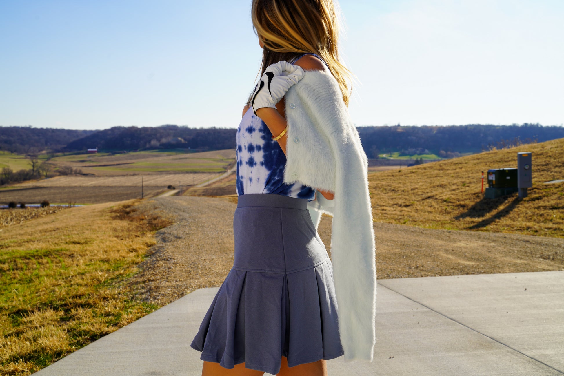 High-Waisted Solid Pleated Mini Golf Skirt [BLUE] Women's Golf Skirt